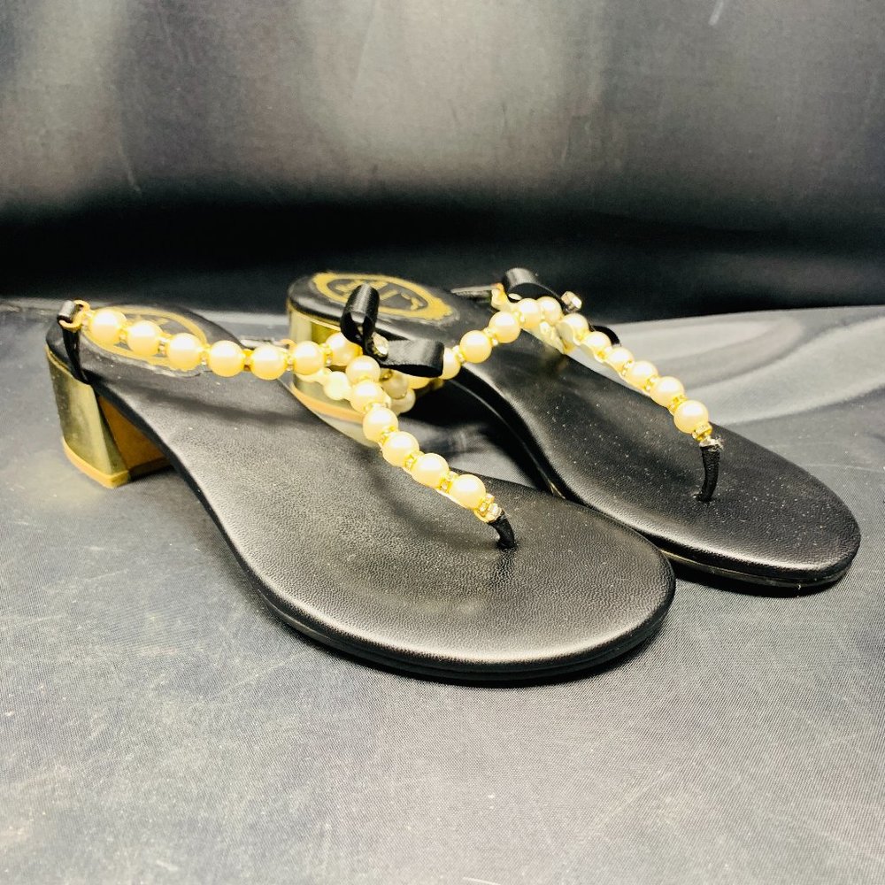 Rene Caovilla Black Gold Heel Sandals